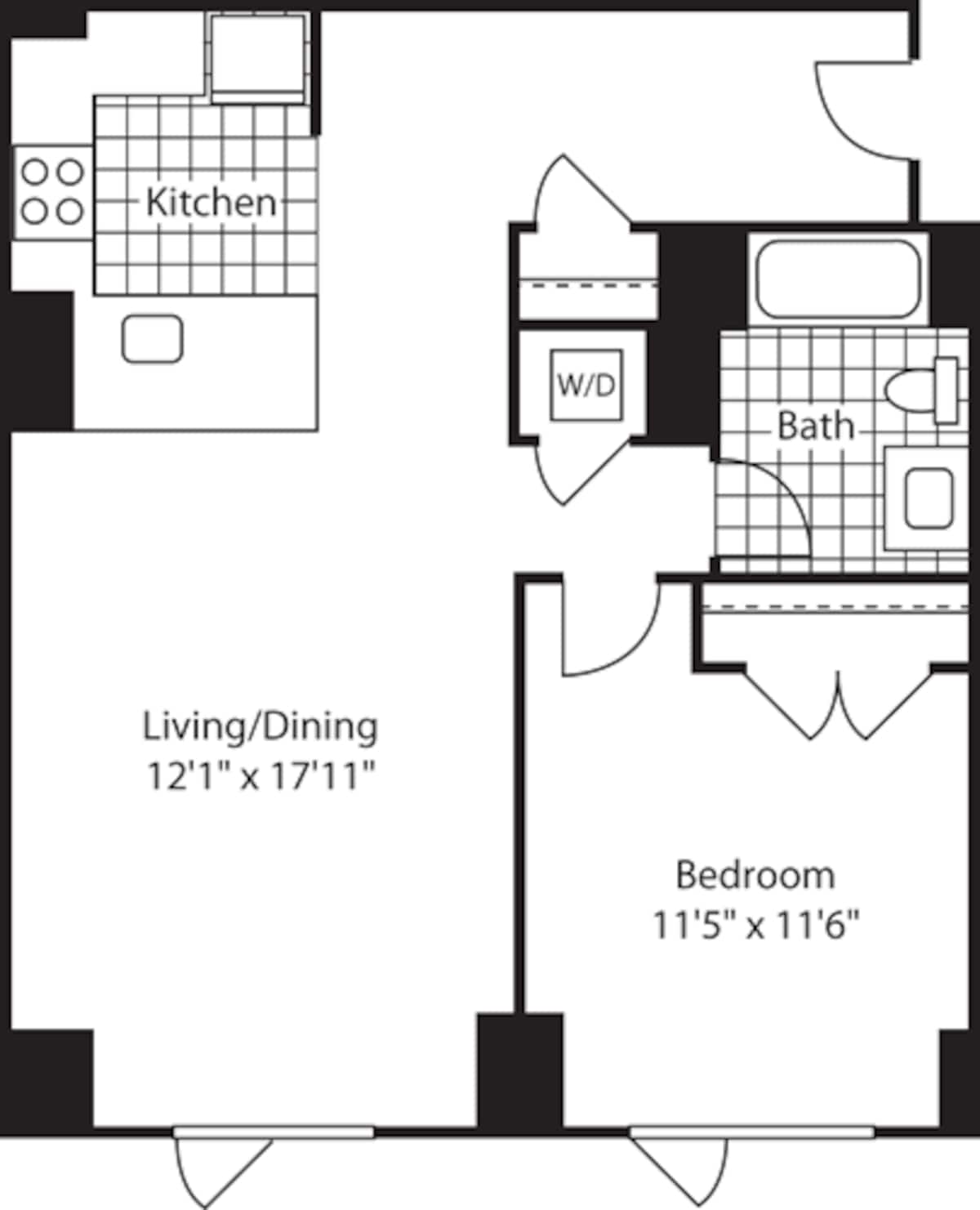 Floorplan diagram for 1 Bed (North)- 760, showing 1 bedroom