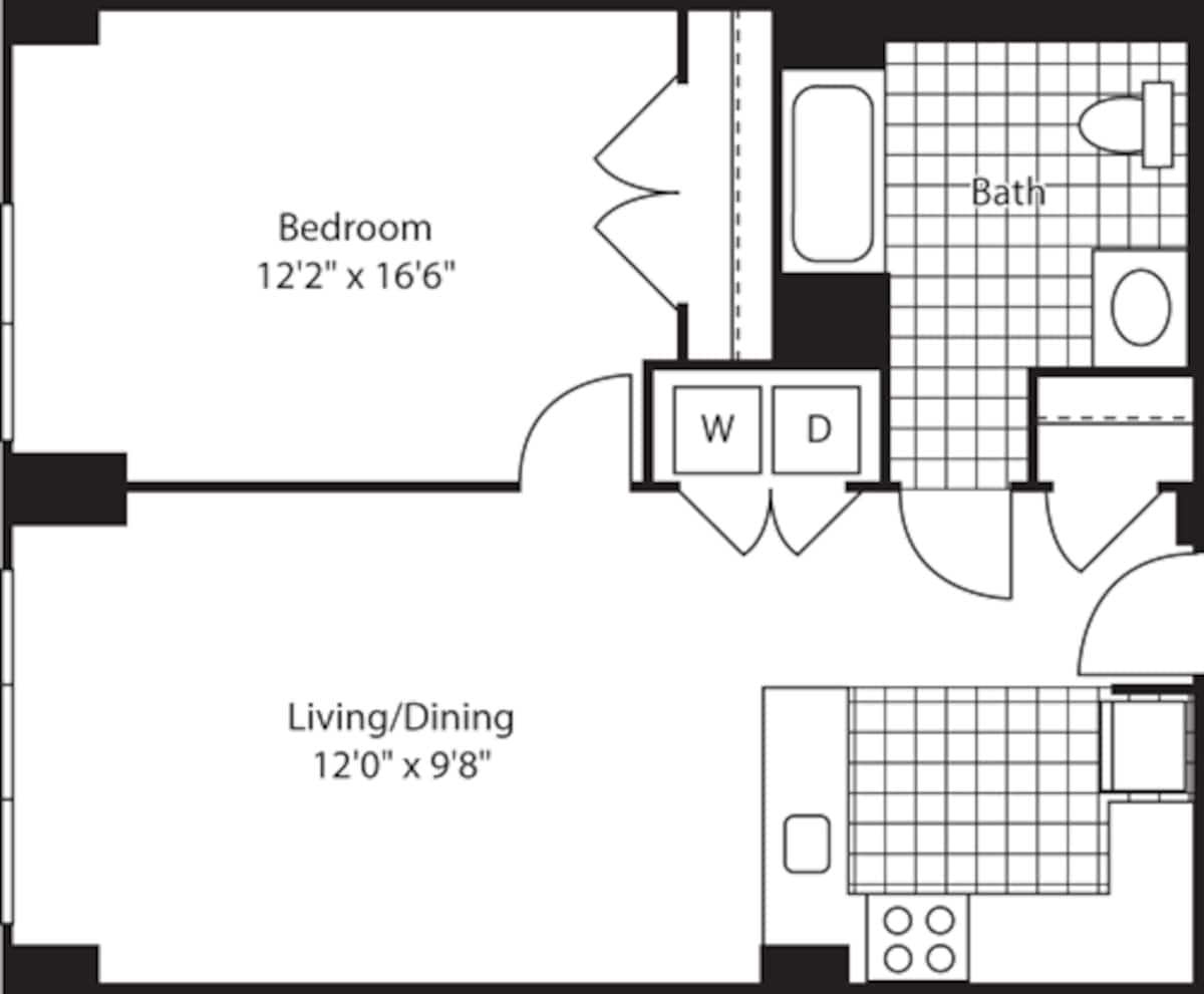 Floorplan diagram for 1 Bed (North)- 717, showing 1 bedroom
