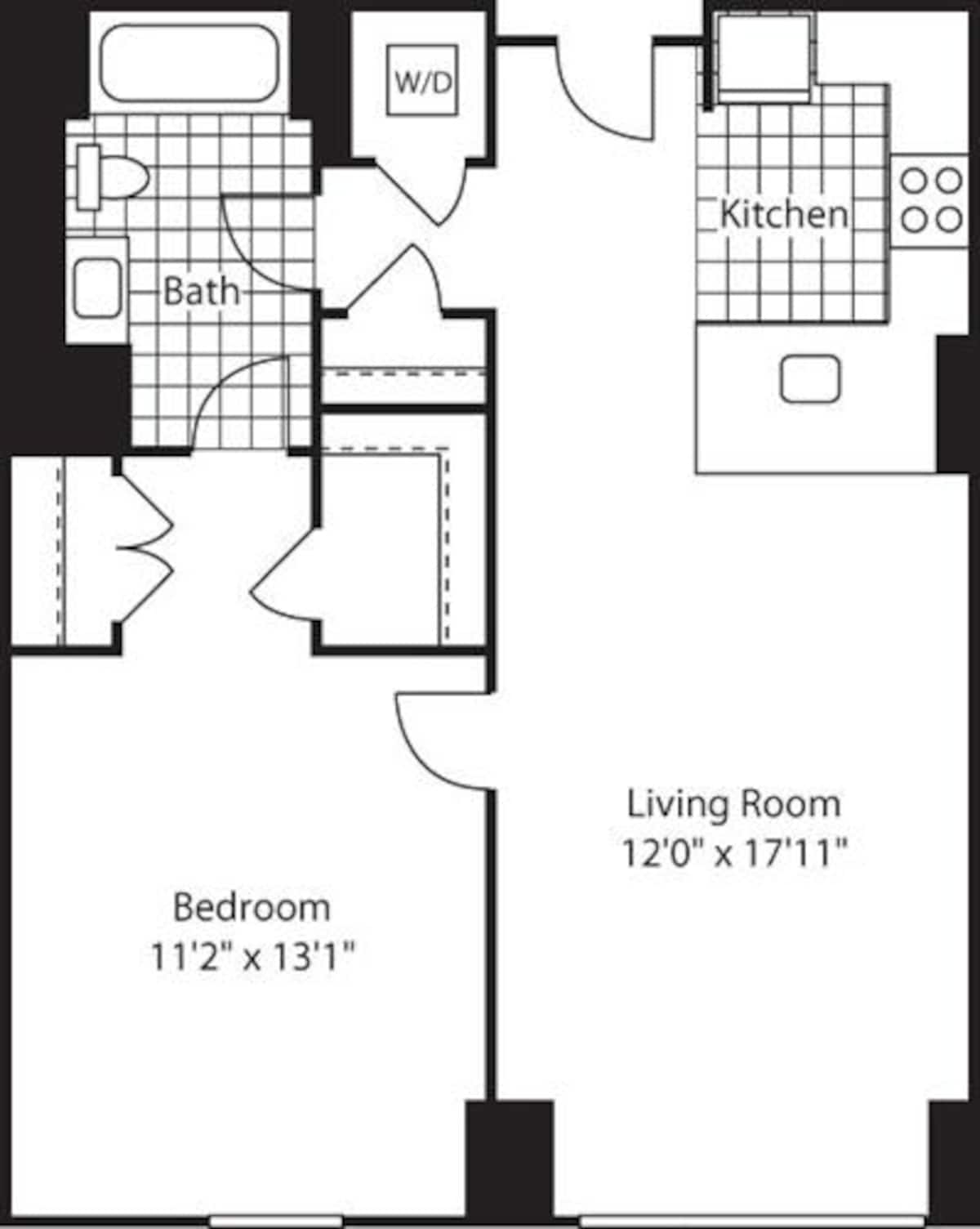 Floorplan diagram for 1 Bed (North) - 672 No Balcony, showing 1 bedroom