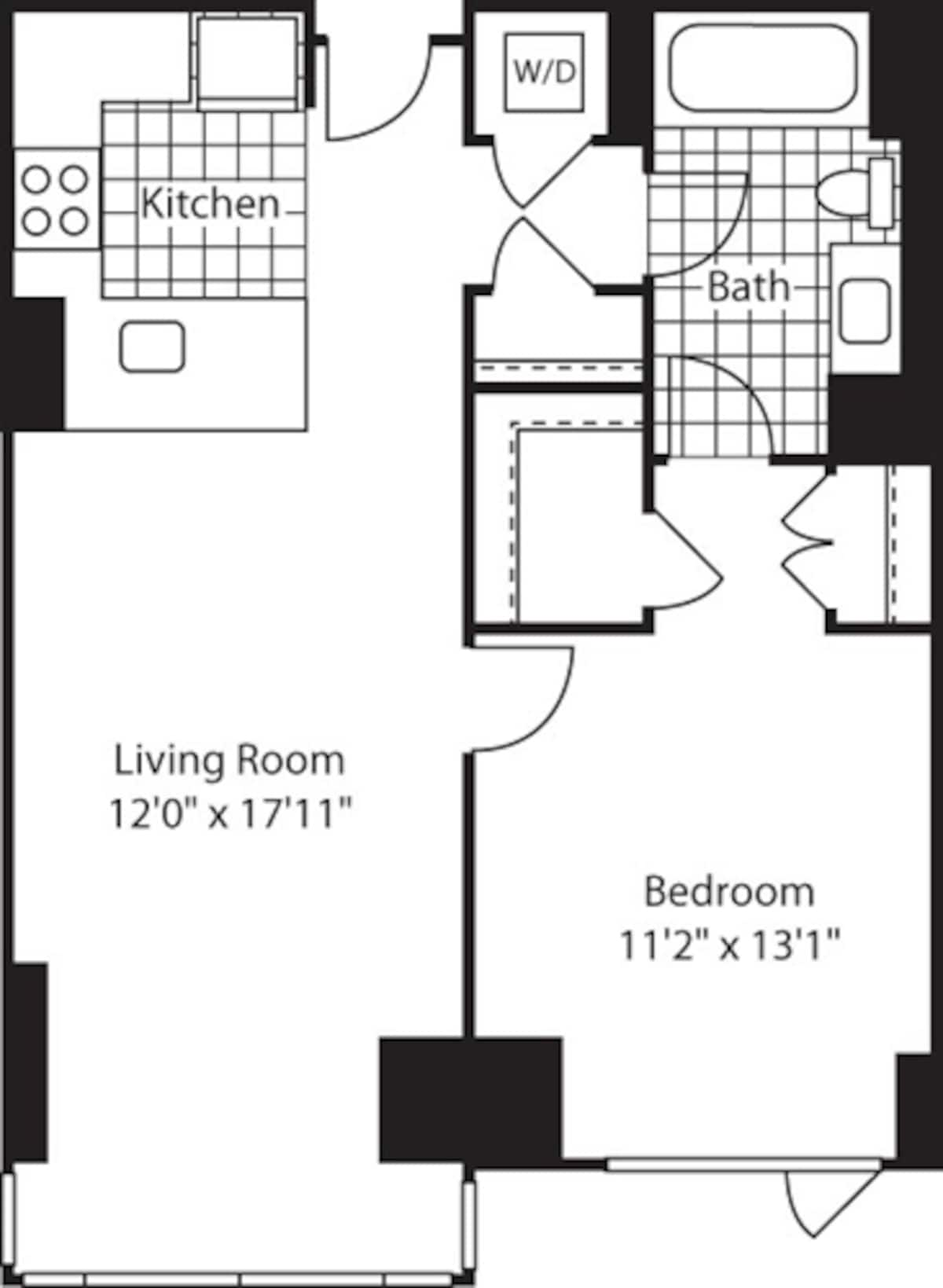 Floorplan diagram for 1 Bed Bay Window (North) - 747, showing 1 bedroom