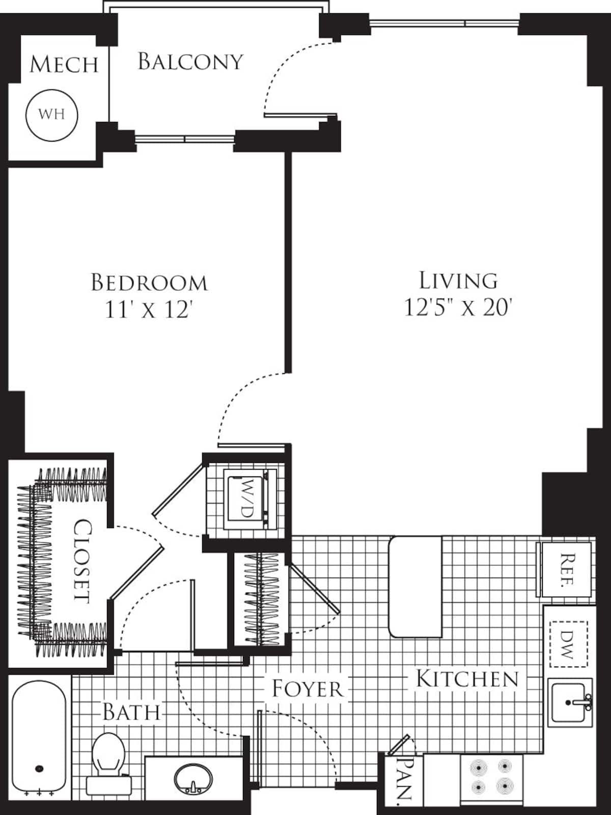 Floorplan diagram for 1 Bedroom- 724, showing 1 bedroom