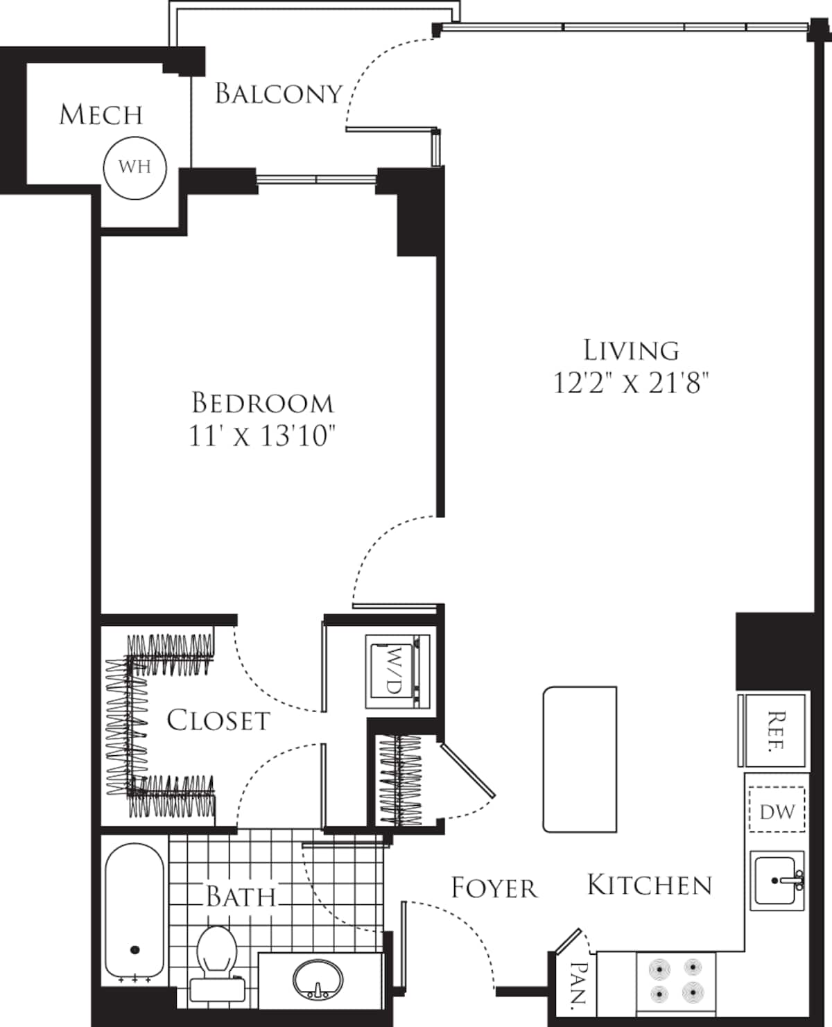 Floorplan diagram for 1 Bedroom- 754, showing 1 bedroom
