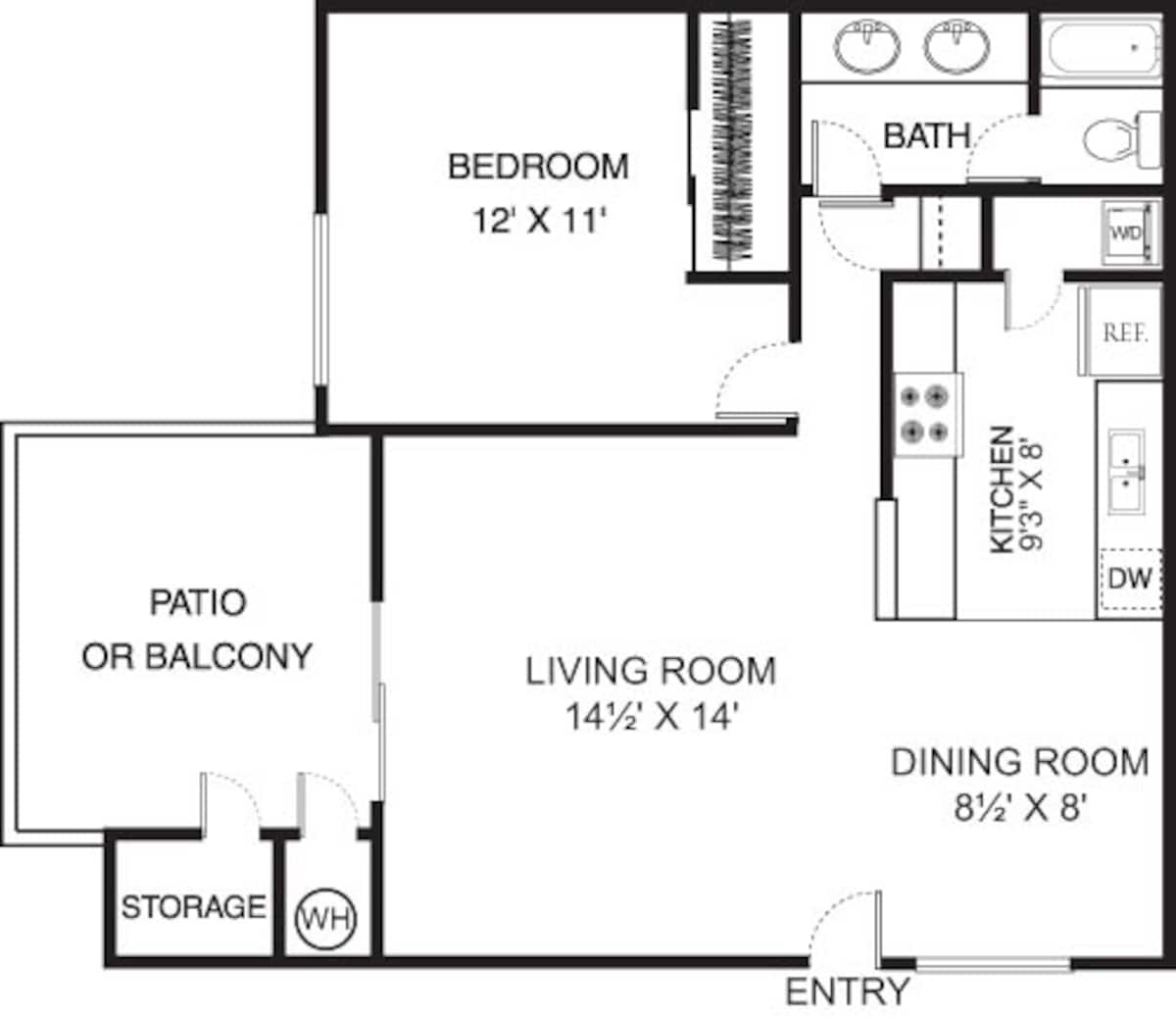 Floorplan diagram for Emerald, showing 1 bedroom