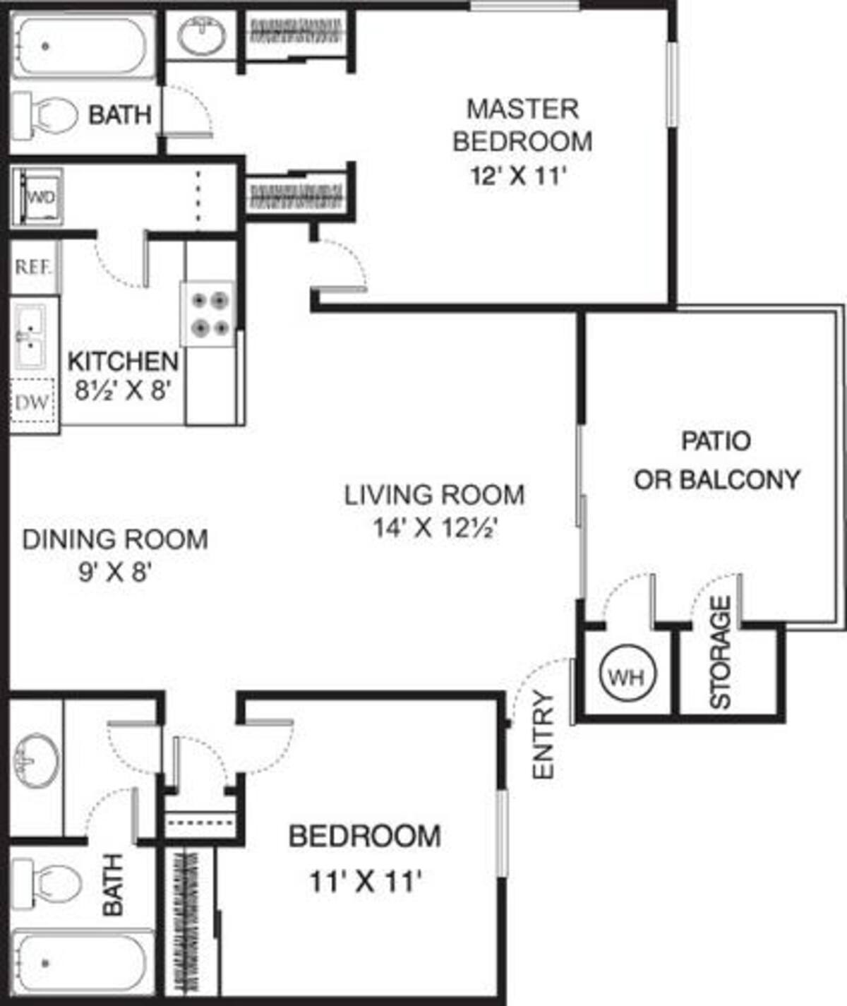 Floorplan diagram for Olive, showing 2 bedroom