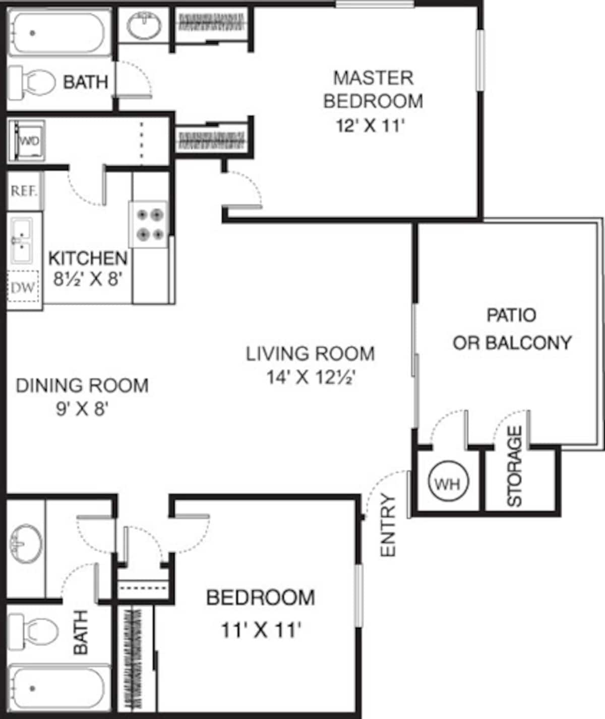 Floorplan diagram for Olive, showing 2 bedroom