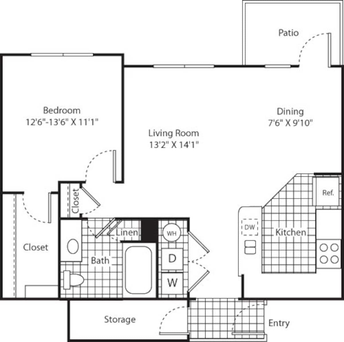 Floorplan diagram for One Bed A-4 - Phase II, showing 1 bedroom