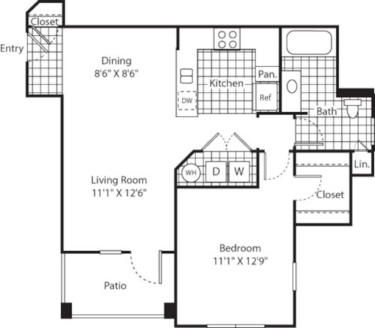 Floorplan diagram for One Bed A-1 - Phase II, showing 1 bedroom