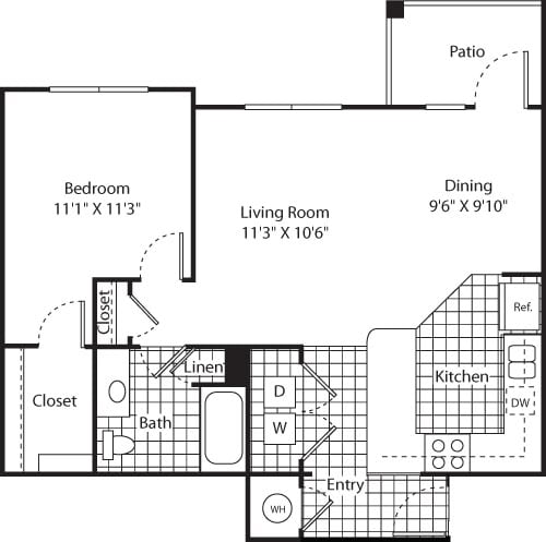 Floorplan diagram for One Bed A-3 - Phase II, showing 1 bedroom