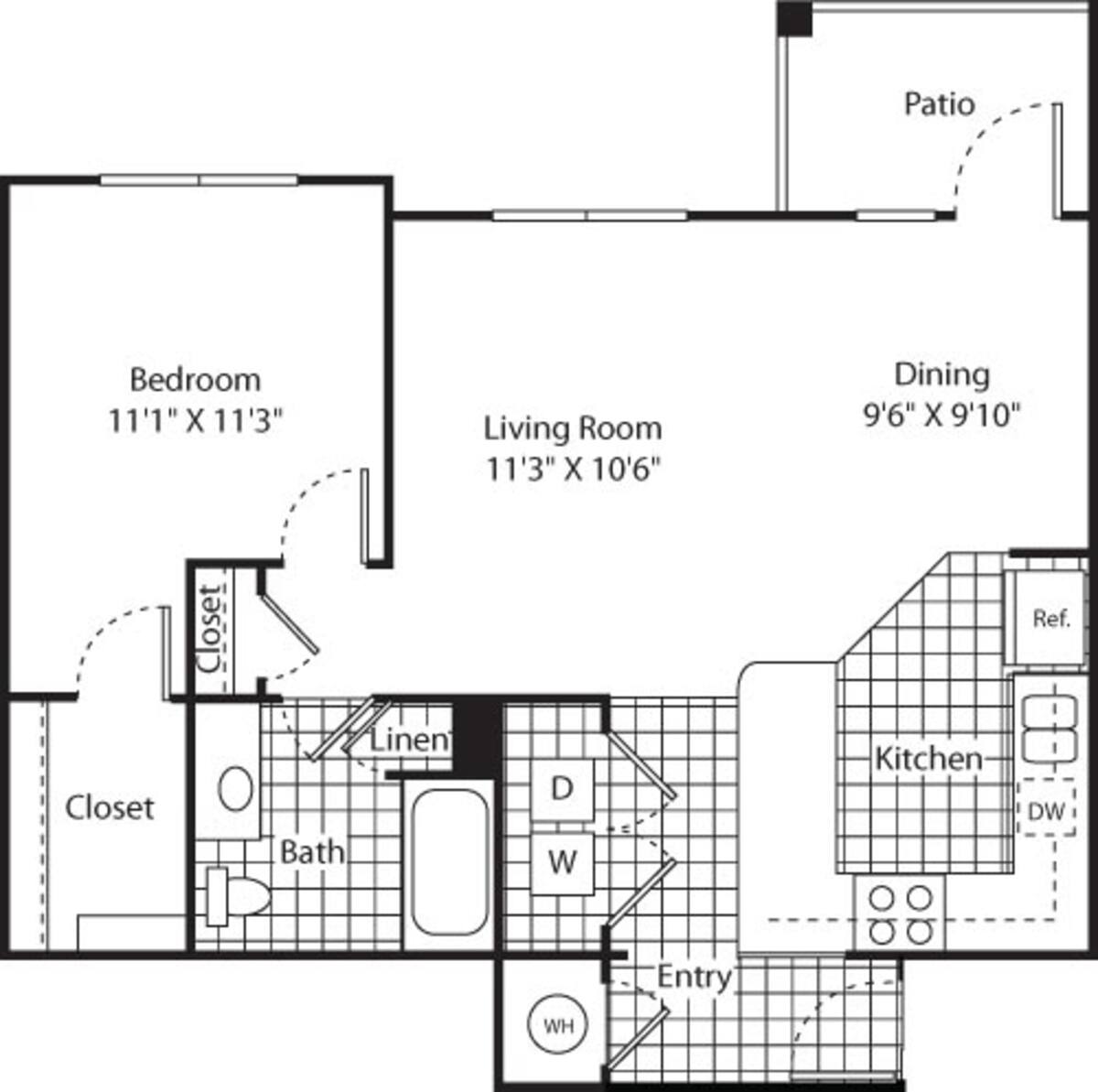 Floorplan diagram for One Bed A-3 - Phase II, showing 1 bedroom