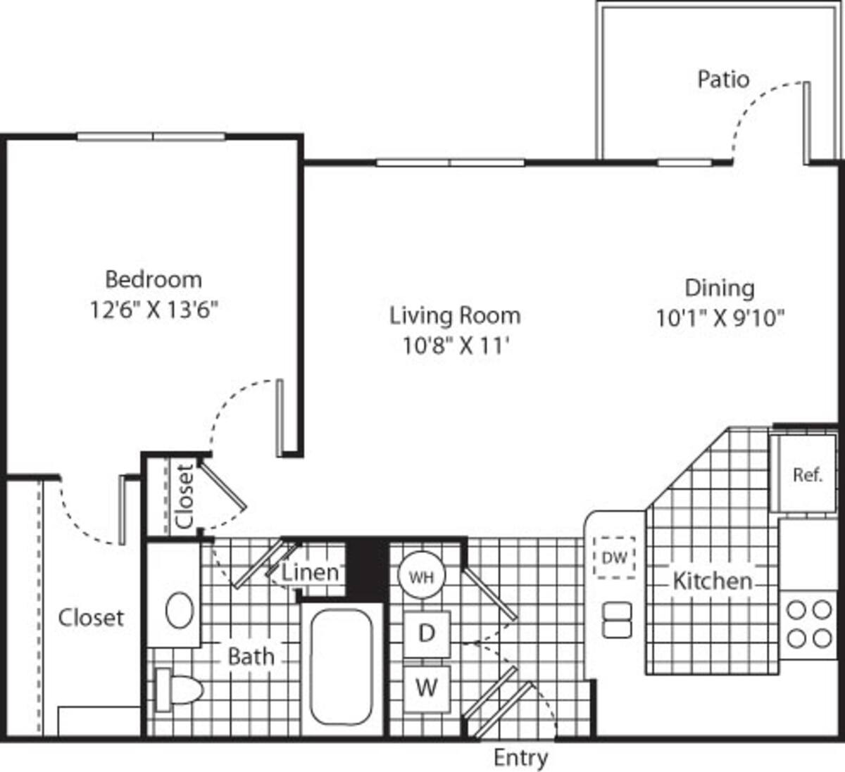 Floorplan diagram for One Bed A-2 - Phase II, showing 1 bedroom