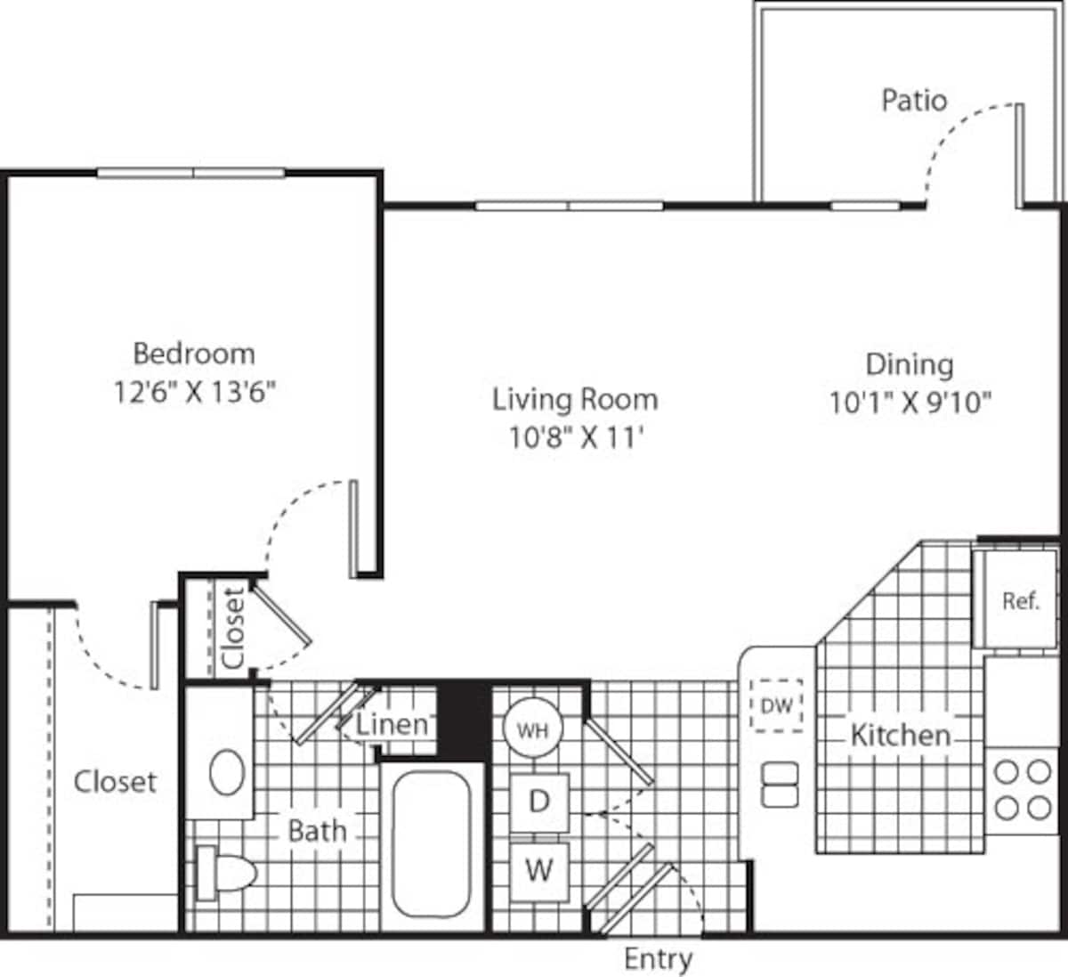 Floorplan diagram for One Bed A-2 - Phase II, showing 1 bedroom