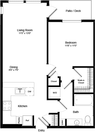 Plantegning for One Bed A-2 - Phase III, der viser 1 soveværelse