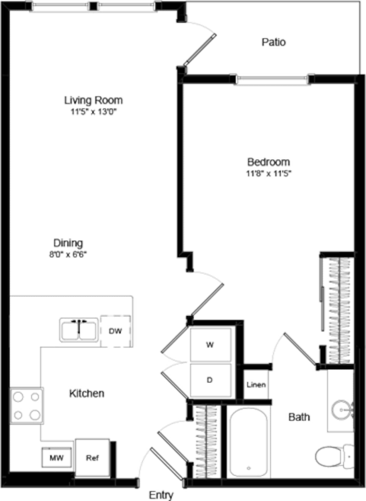 Floorplan diagram for One Bed A-1 - Phase III, showing 1 bedroom