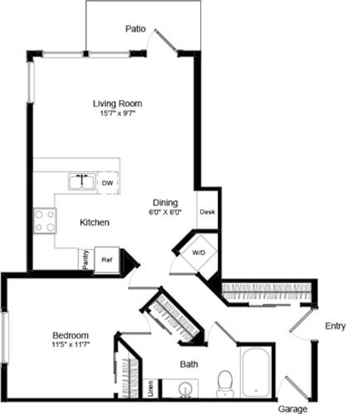 Floorplan diagram for One Bed A-3 - Phase III, showing 1 bedroom