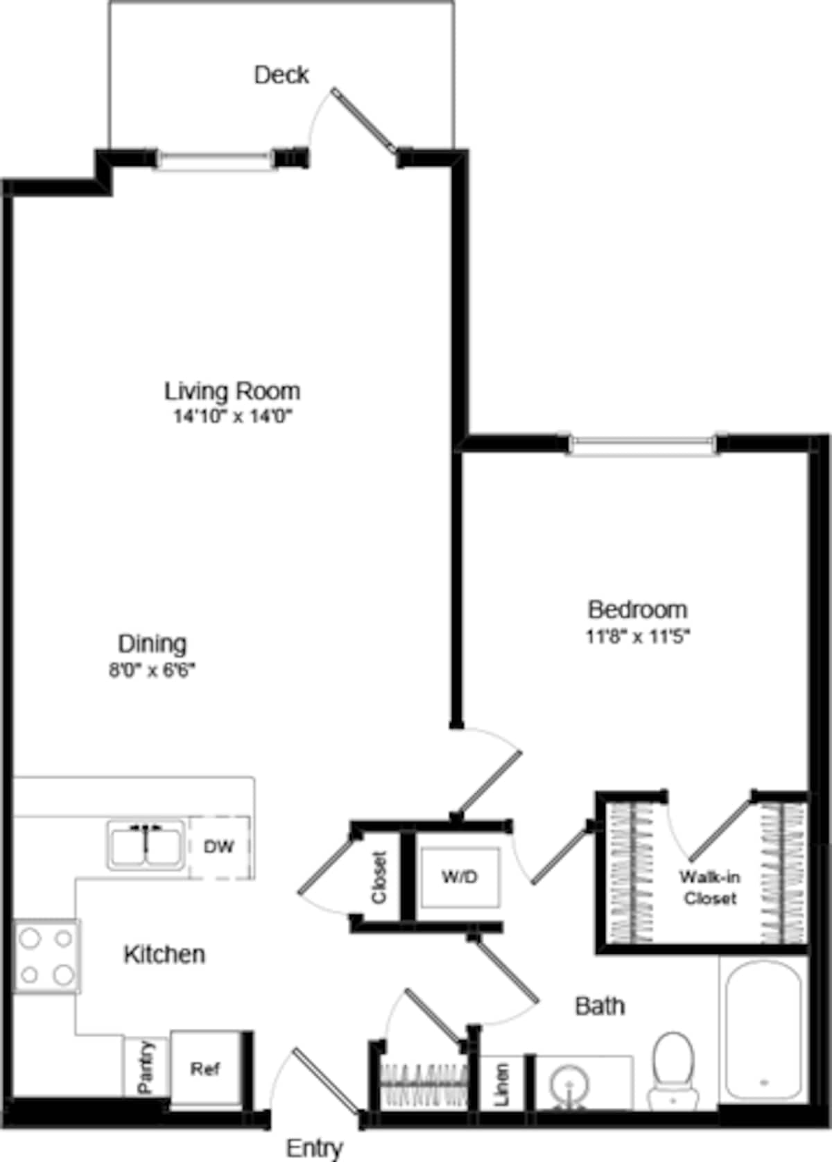 Floorplan diagram for One Bed A-5 - Phase III, showing 1 bedroom