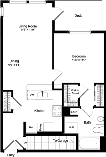 Diagrama del plano para One Bed A-6 - Phase III, que muestra 1 recámara