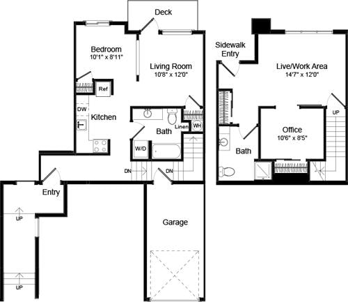Diagrama da planta baixa para Live Work 1-B - Phase III, mostrando 1 quarto(s)