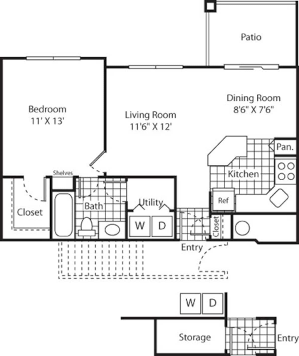 Floorplan diagram for One Bed A-1 - Phase I, showing 1 bedroom