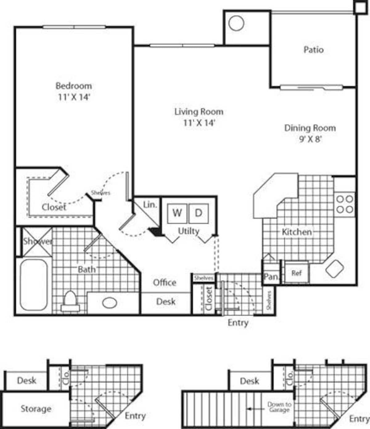 Floorplan diagram for One Bed A-3 - Phase I, showing 1 bedroom