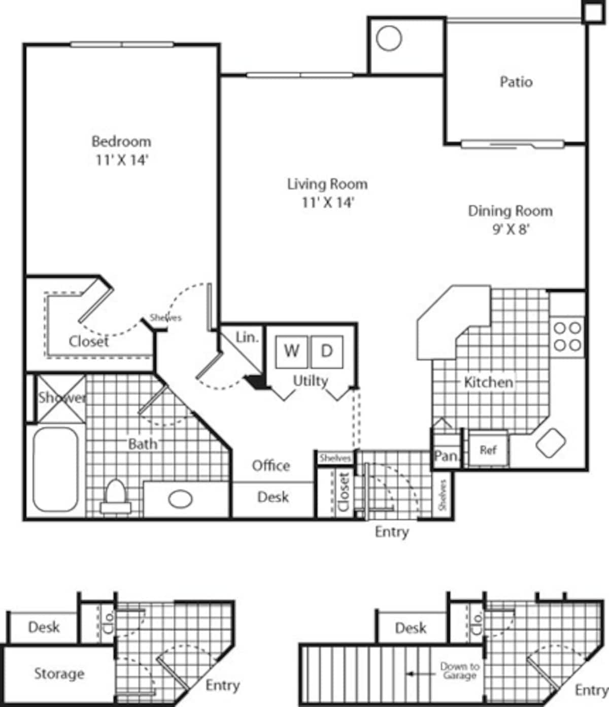 Floorplan diagram for One Bed A-3 - Phase I, showing 1 bedroom