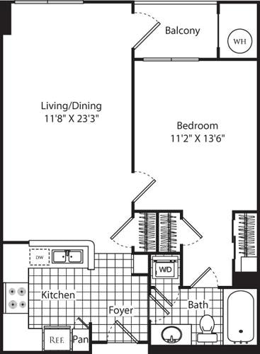 Grundrissdiagramm für B1 zeigt 1 Schlafzimmer