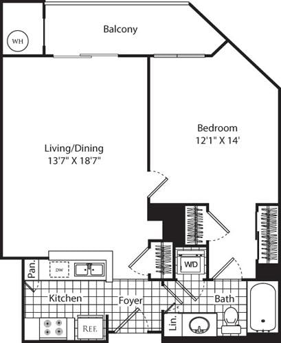 Grundrissdiagramm für B2 zeigt 1 Schlafzimmer