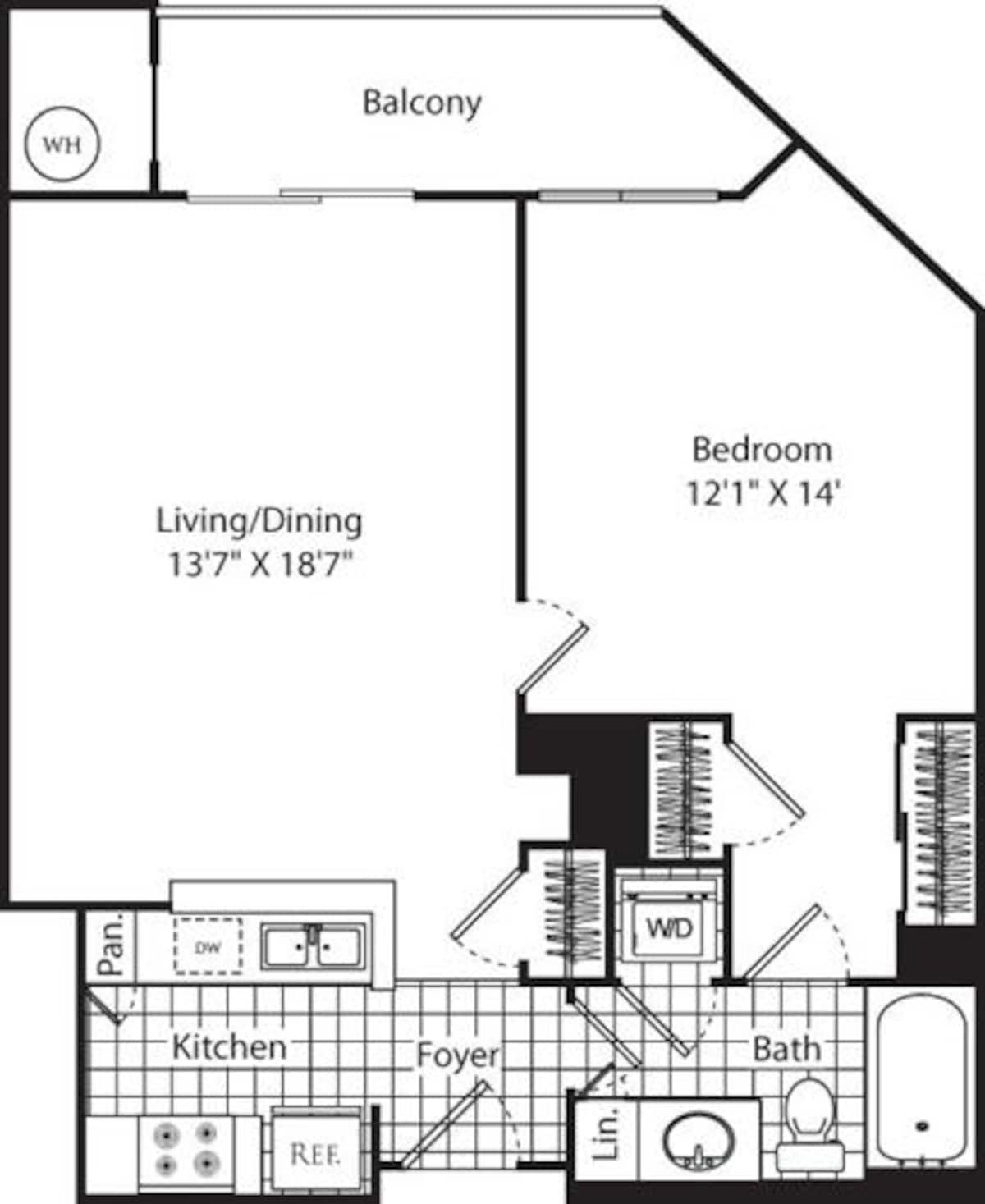 Floorplan diagram for B2, showing 1 bedroom