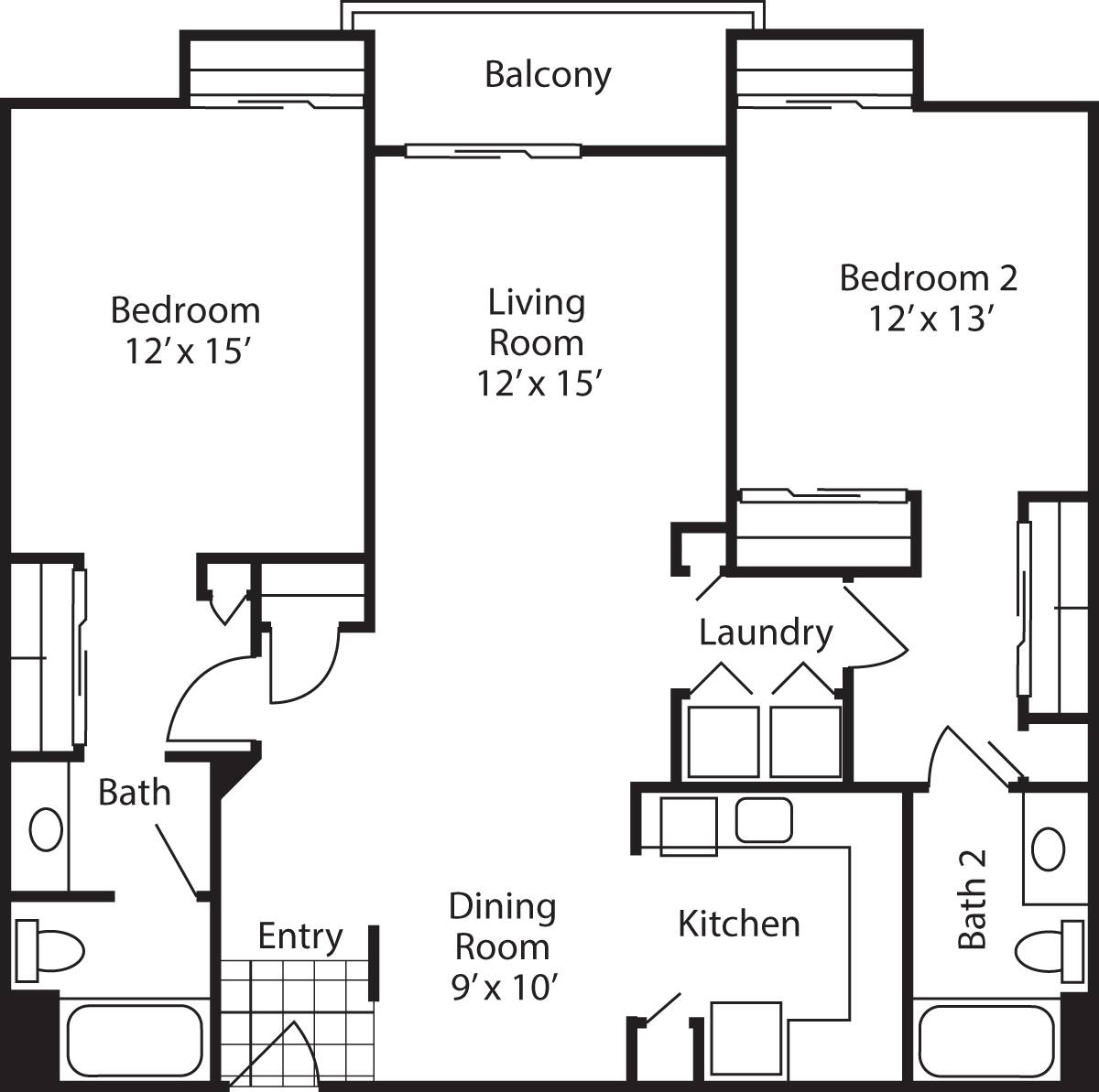 Floorplan diagram for Newport, showing 2 bedroom