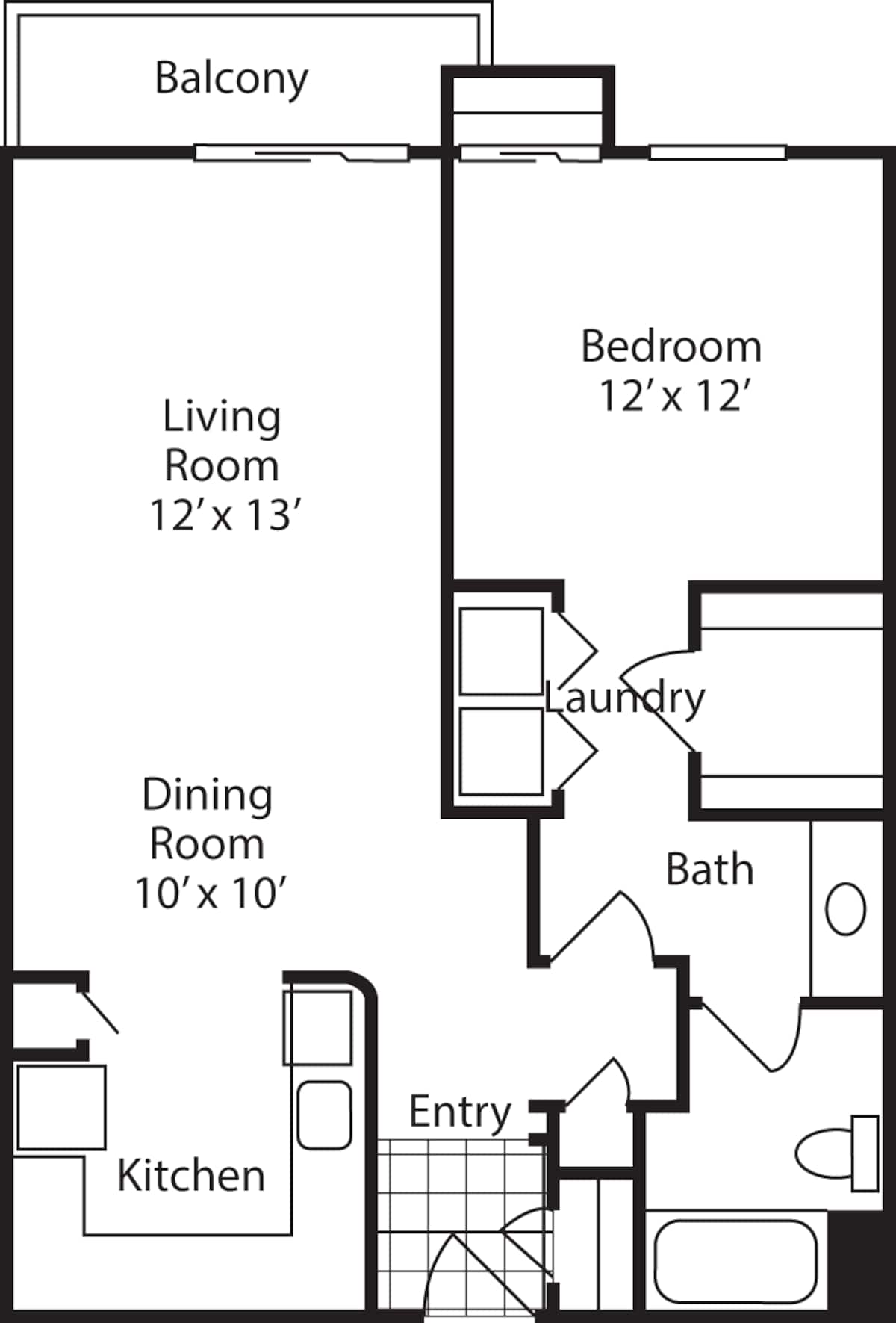 Floorplan diagram for Pinnacle, showing 1 bedroom