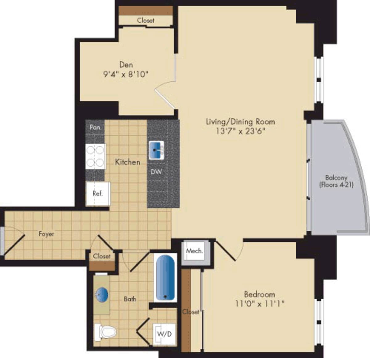 Floorplan diagram for Glebe, showing 1 bedroom