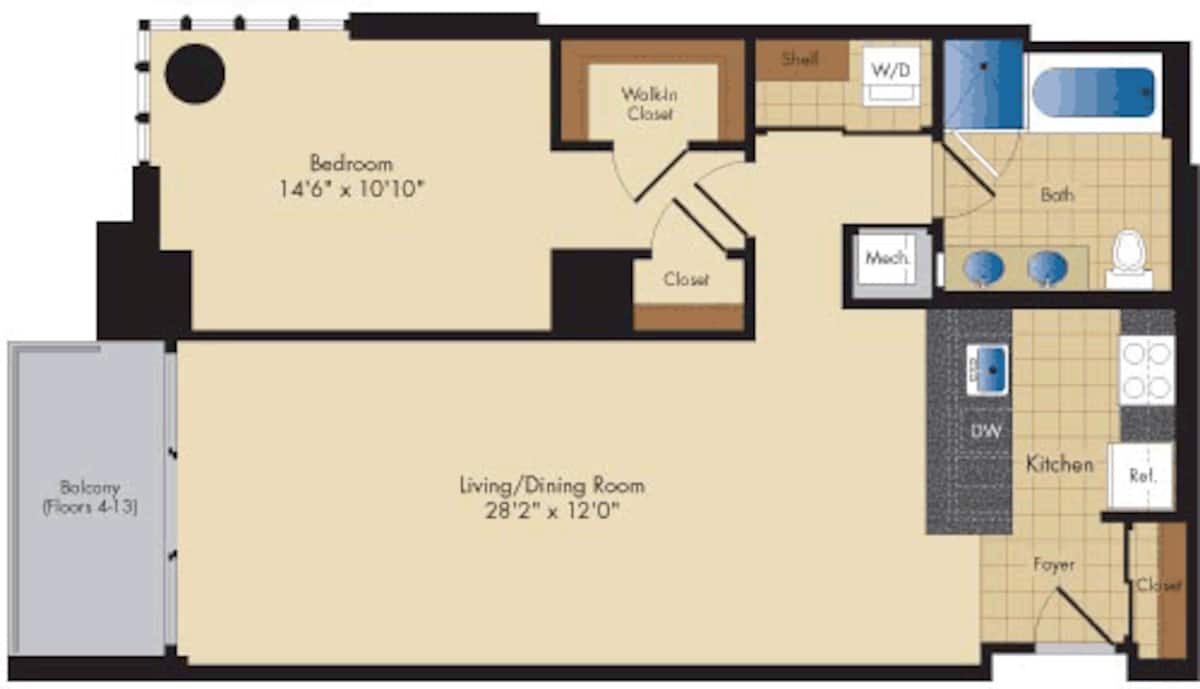 Floorplan diagram for Washington, showing 1 bedroom