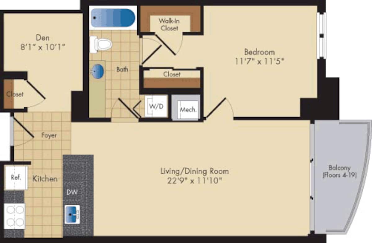 Floorplan diagram for Garfield, showing 1 bedroom