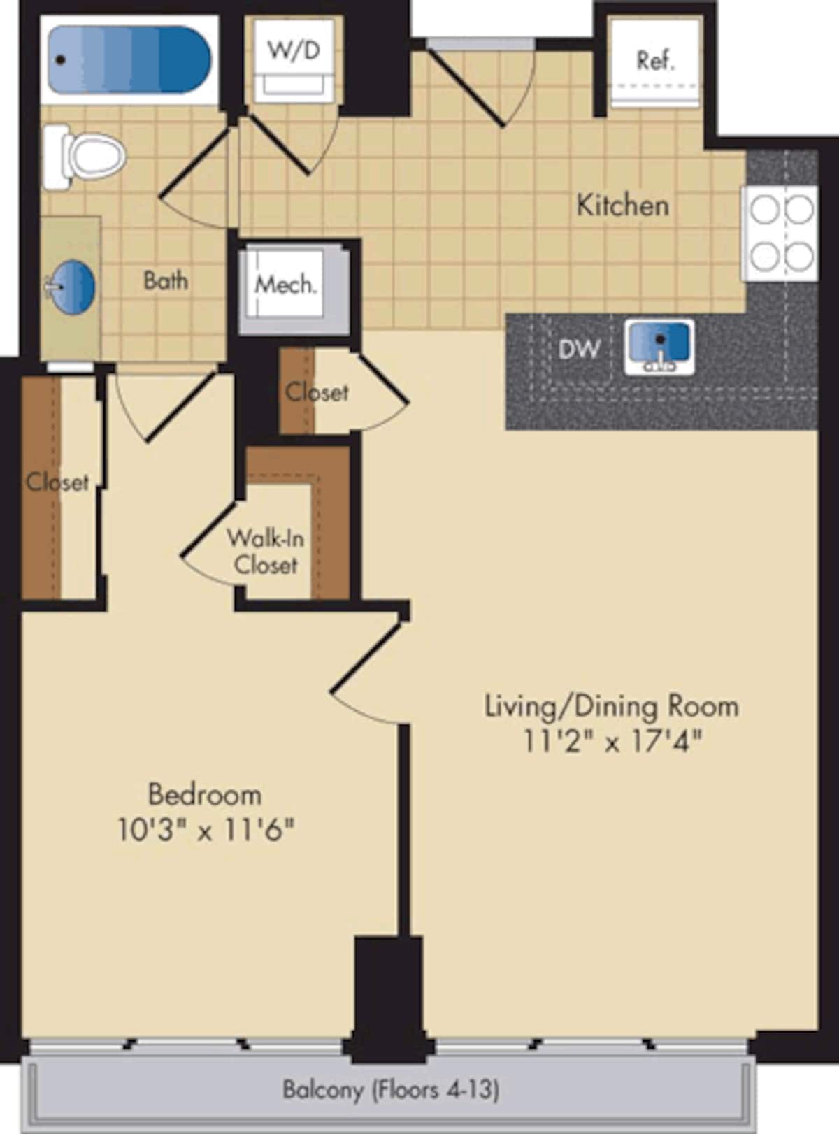 Floorplan diagram for Randolf, showing 1 bedroom