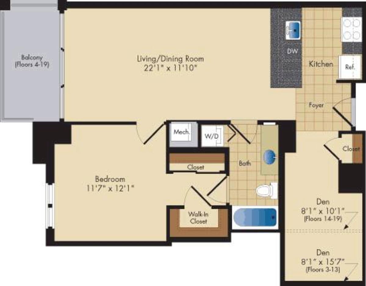 Floorplan diagram for Highland, showing 1 bedroom