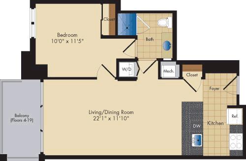 Floorplan diagram for Pollard, showing 1 bedroom