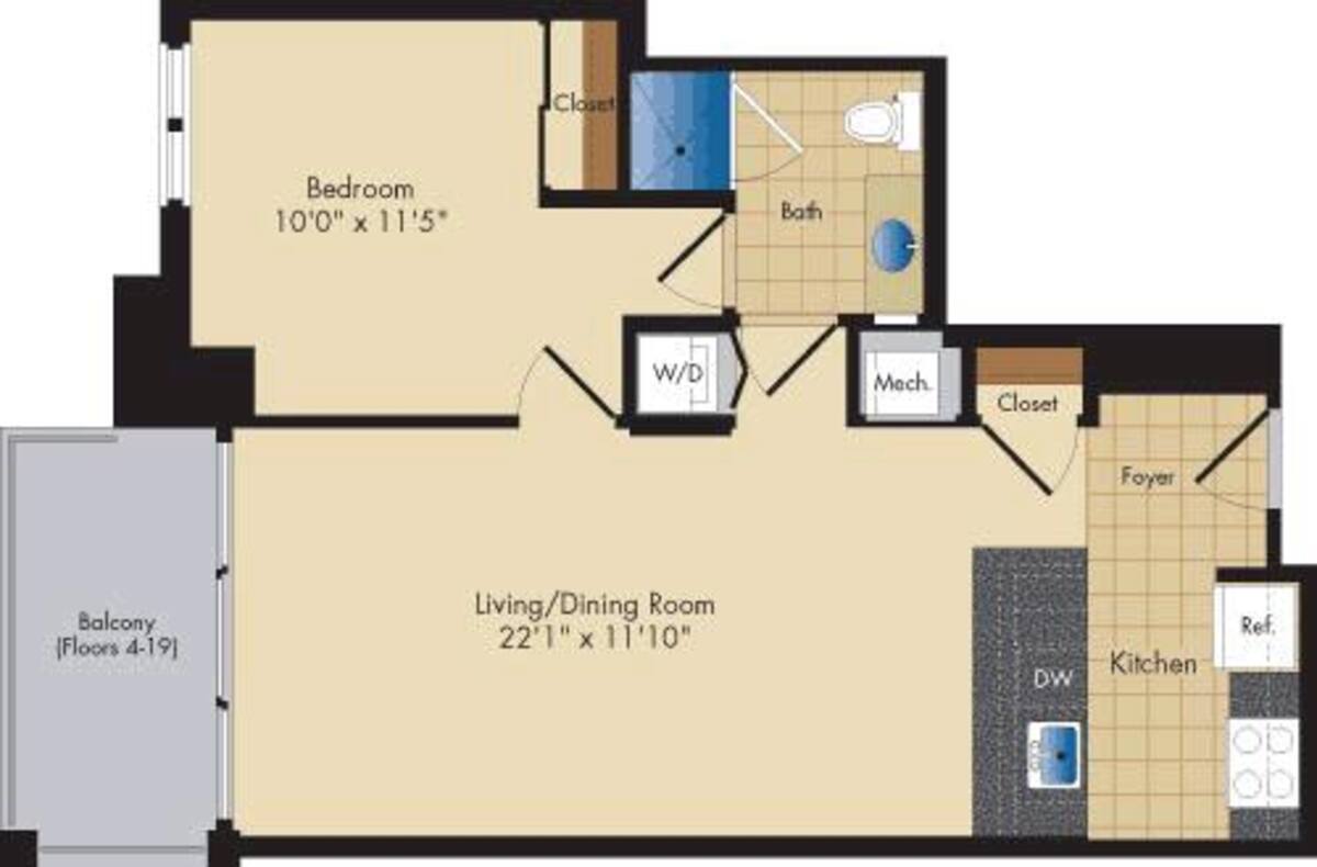 Floorplan diagram for Pollard, showing 1 bedroom