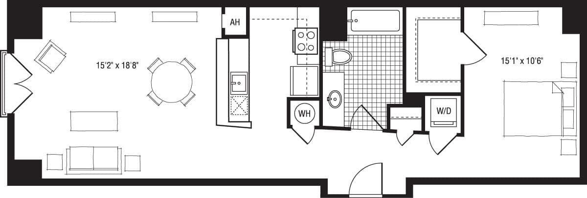 Floorplan diagram for 1VX, showing Studio