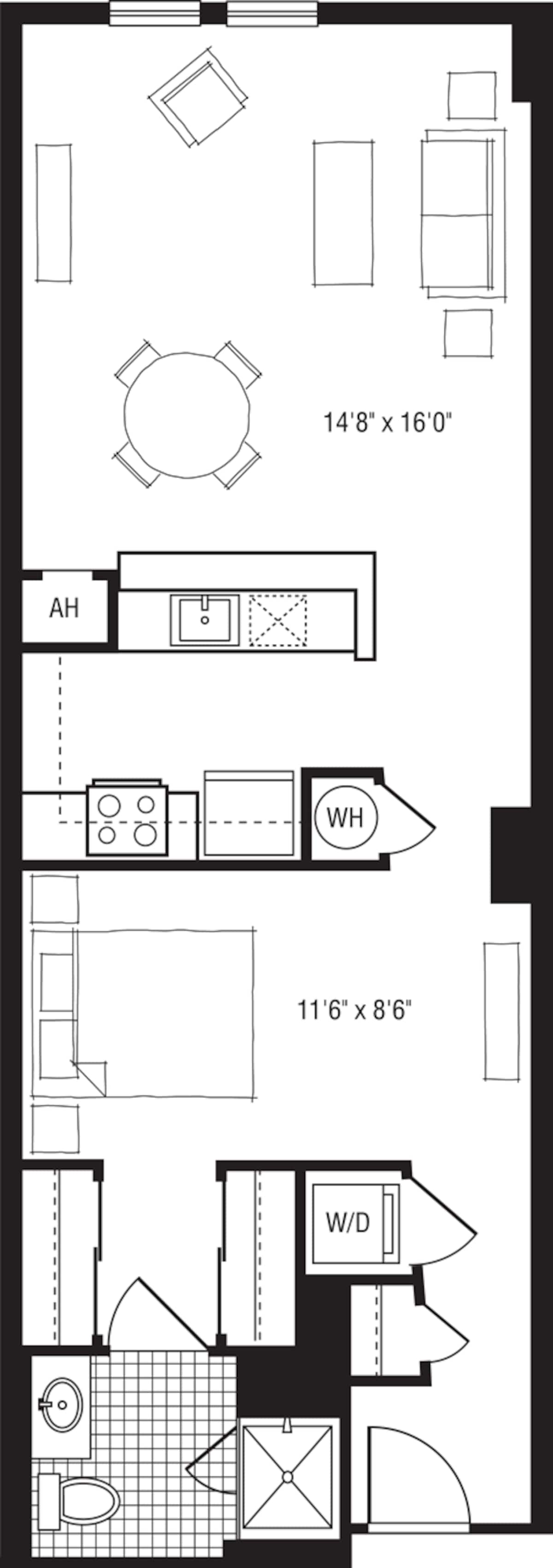 Floorplan diagram for 1UY, showing Studio