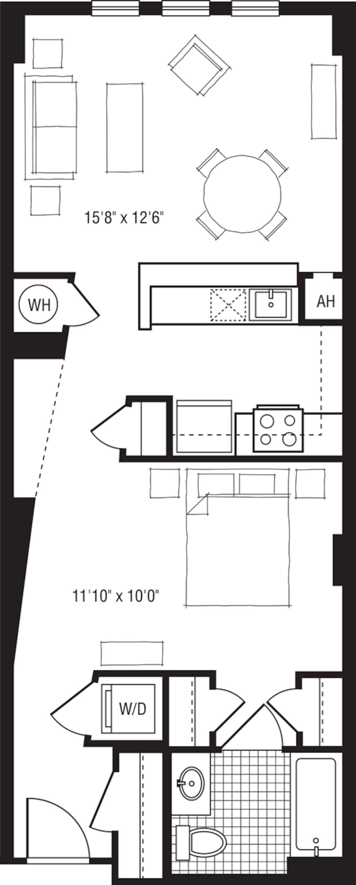 Floorplan diagram for 1V or VL or VR, showing Studio