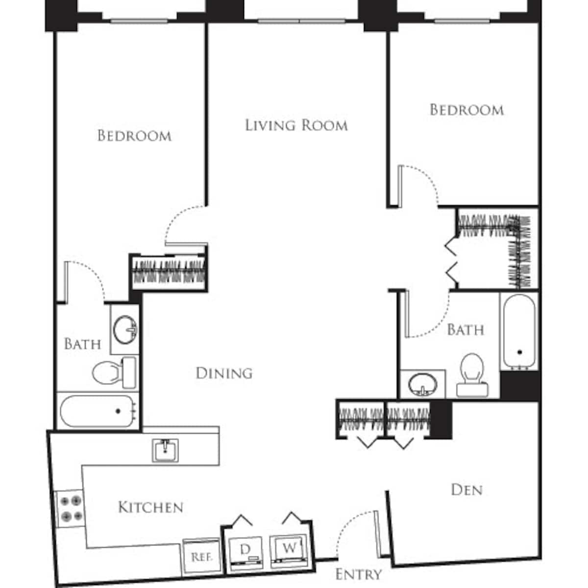 Floorplan diagram for Aristocrat with Den, showing 2 bedroom