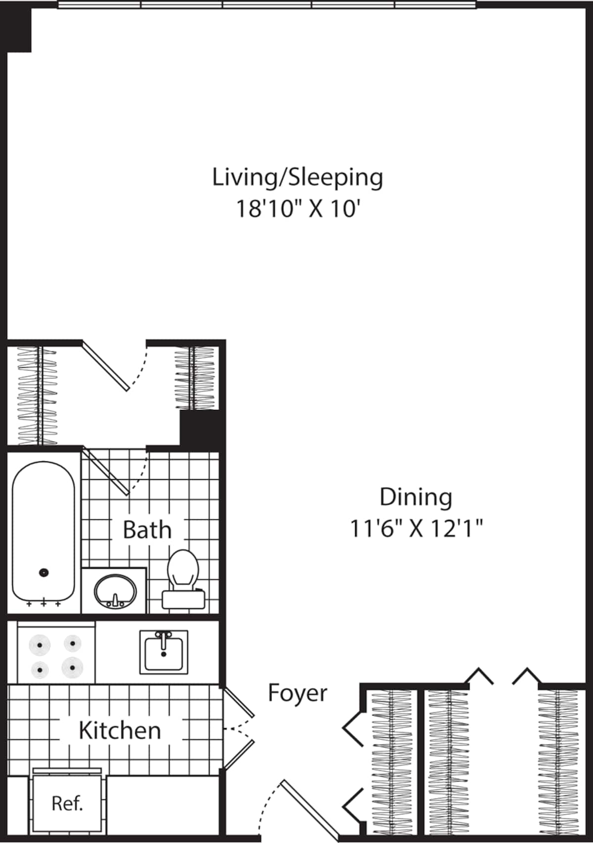 Floorplan diagram for The Copley, showing Studio