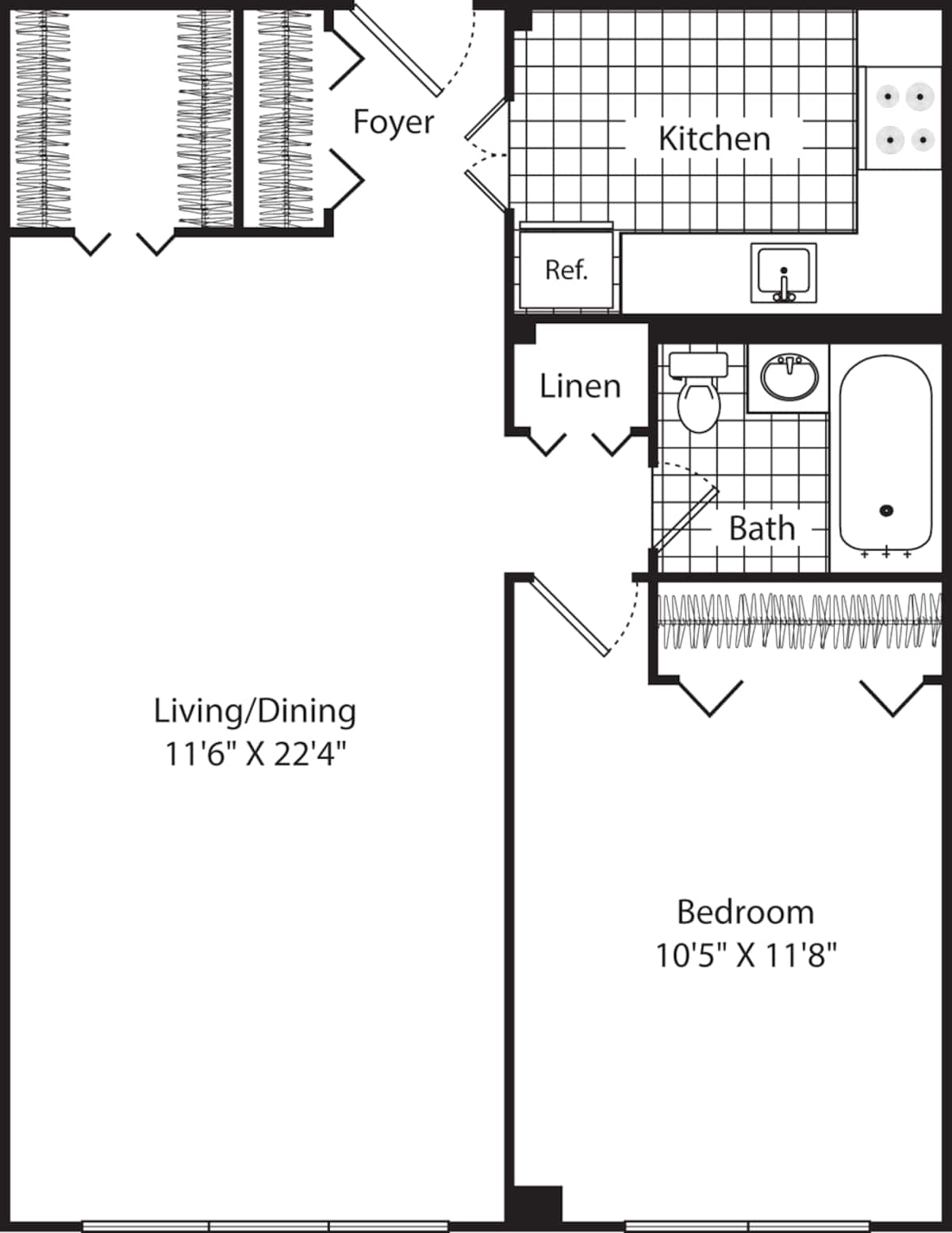Floorplan diagram for The Seville, showing 1 bedroom