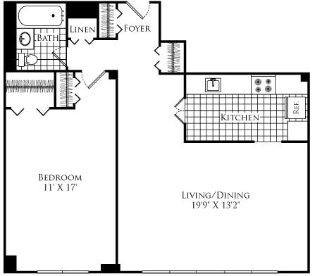 Floorplan diagram for The Cadbury, showing 1 bedroom