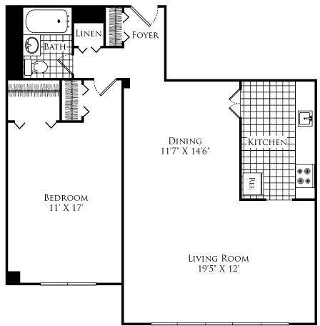 Floorplan diagram for The Newell, showing 1 bedroom