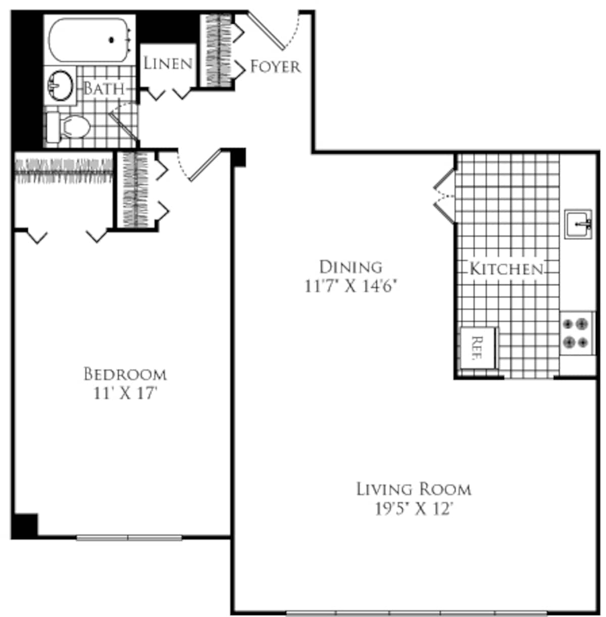 Floorplan diagram for The Newell, showing 1 bedroom