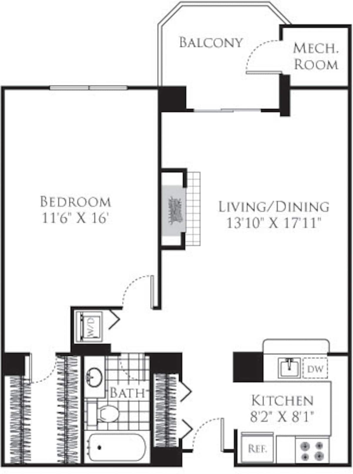 Floorplan diagram for Aspen 2, showing 1 bedroom