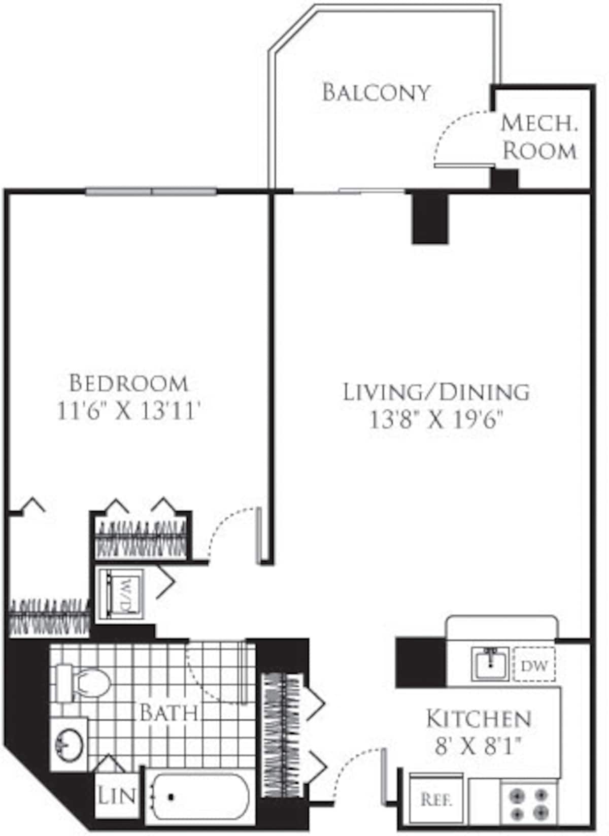 Floorplan diagram for Aspen 4, showing 1 bedroom