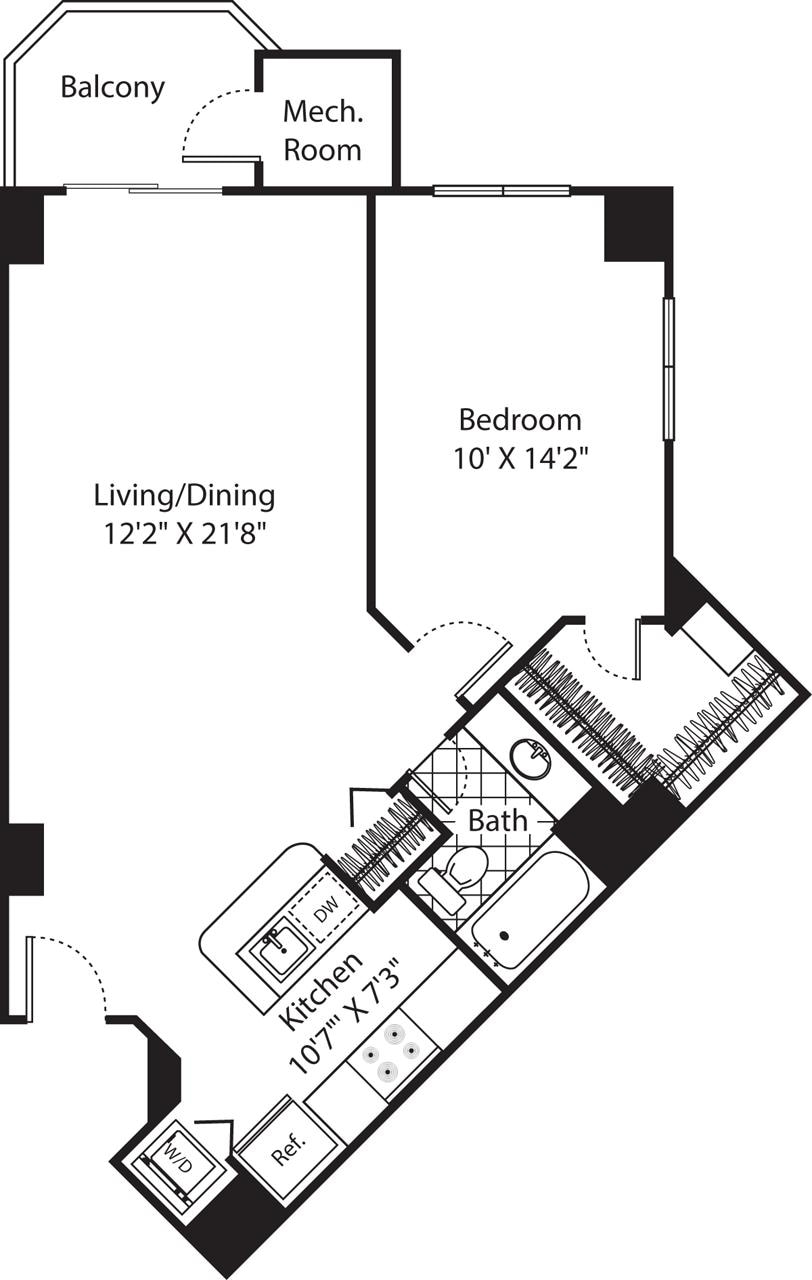 Floorplan diagram for Burke 2, showing 1 bedroom