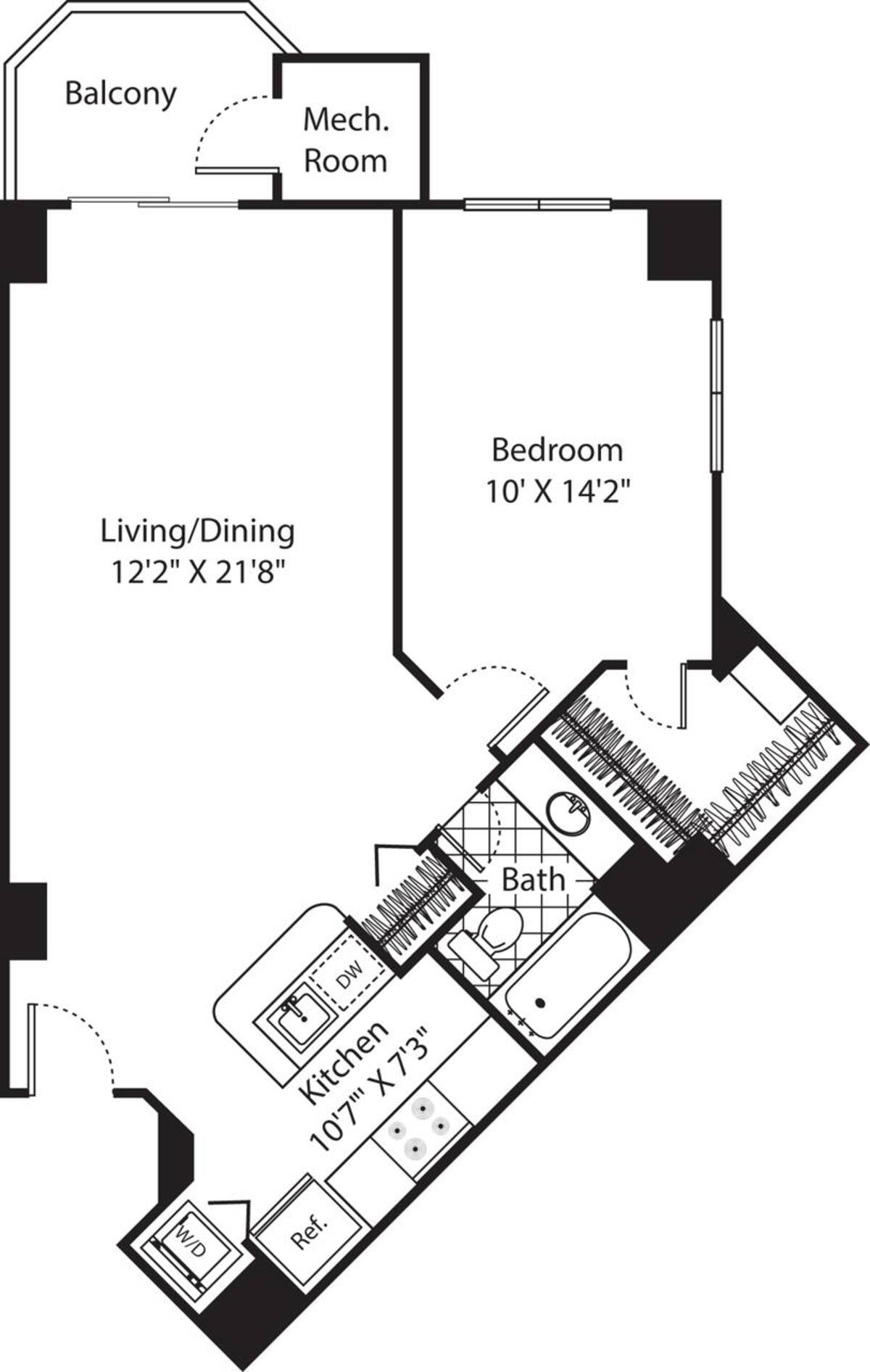 Floorplan diagram for Burke 2, showing 1 bedroom