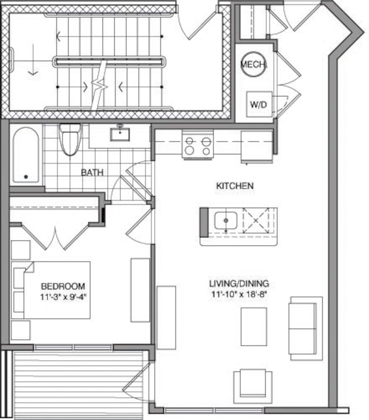 Floorplan diagram for 1 Bdrm A, showing 1 bedroom
